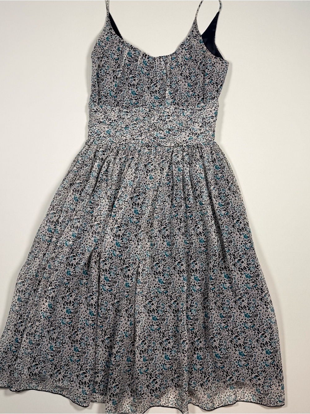 Anna Sui for Anthropologie 100% Silk Floral Maxi Dress Teal Black Boho Size 2